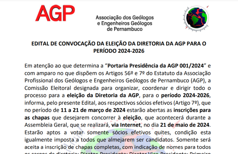 EDITAL DE CONVOCAÇÃO DA ELEIÇÃO DA DIRETORIA DA AGP PARA O PERÍODO 2024-2026