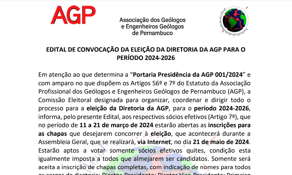 EDITAL DE CONVOCAÇÃO DA ELEIÇÃO DA DIRETORIA DA AGP PARA O PERÍODO 2024-2026