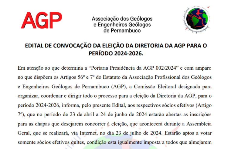 2° Chamada – Edital de Convocação da Eleição da Diretoria da AGP para o período 2024-2026