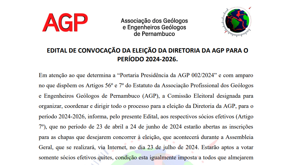 2° Chamada – Edital de Convocação da Eleição da Diretoria da AGP para o período 2024-2026